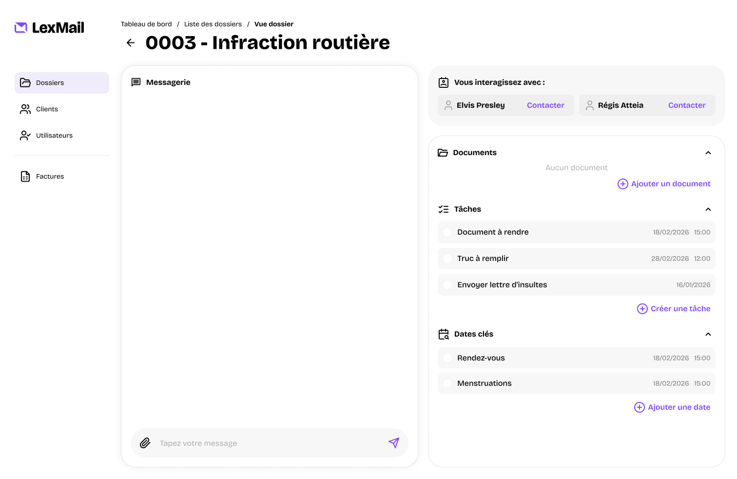 Mockup interface vue des dossiers